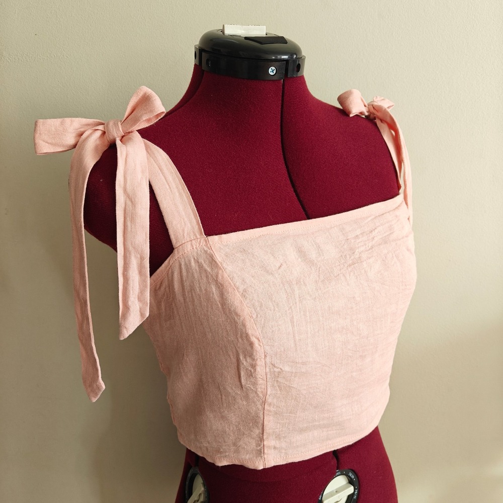 South Beach Women's Linen Blend Pink Crop Top Tie Bow Accent XL 16 Sleeveless‎